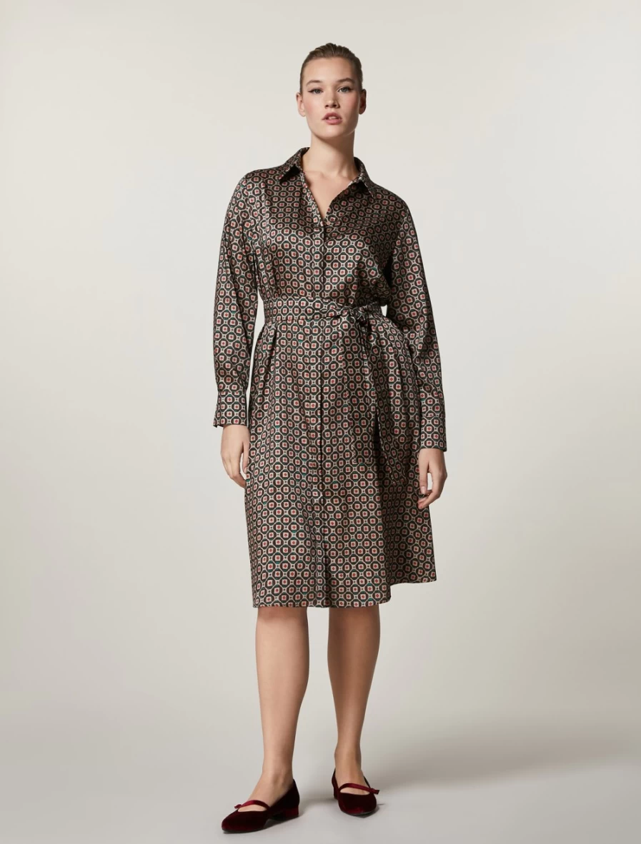 Marina Rinaldi Women's Camel Patterned Twill Shirt Dress