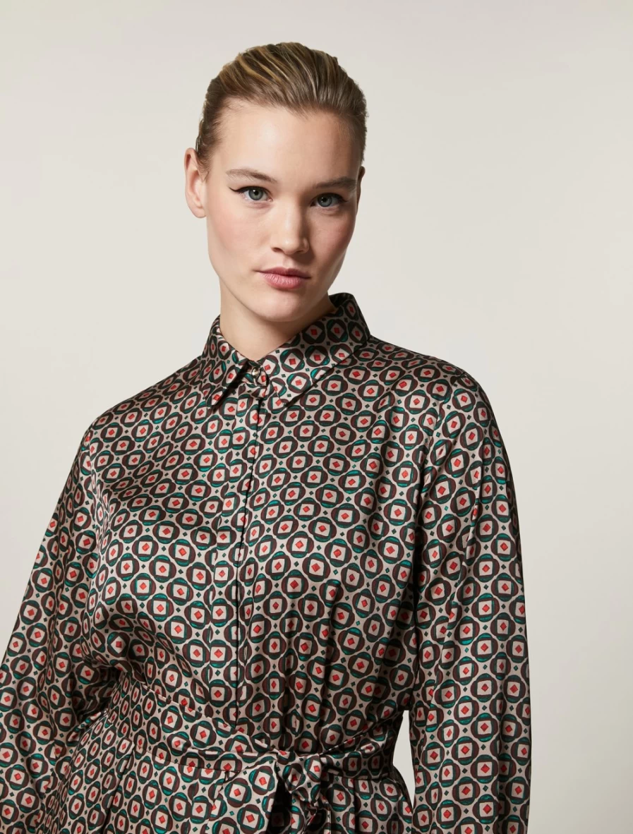 Marina Rinaldi Women's Camel Patterned Twill Shirt Dress