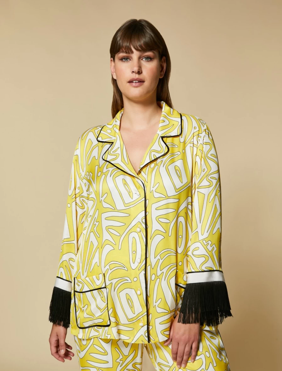 "Marina Rinaldi Women's Yellow Printed Twill Shirt – Stylish & Comfortable Top"