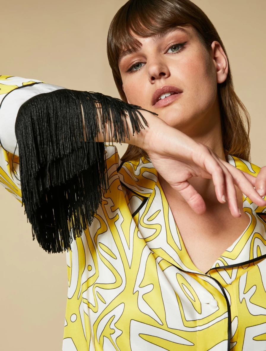 "Marina Rinaldi Women's Yellow Printed Twill Shirt – Stylish & Comfortable Top"