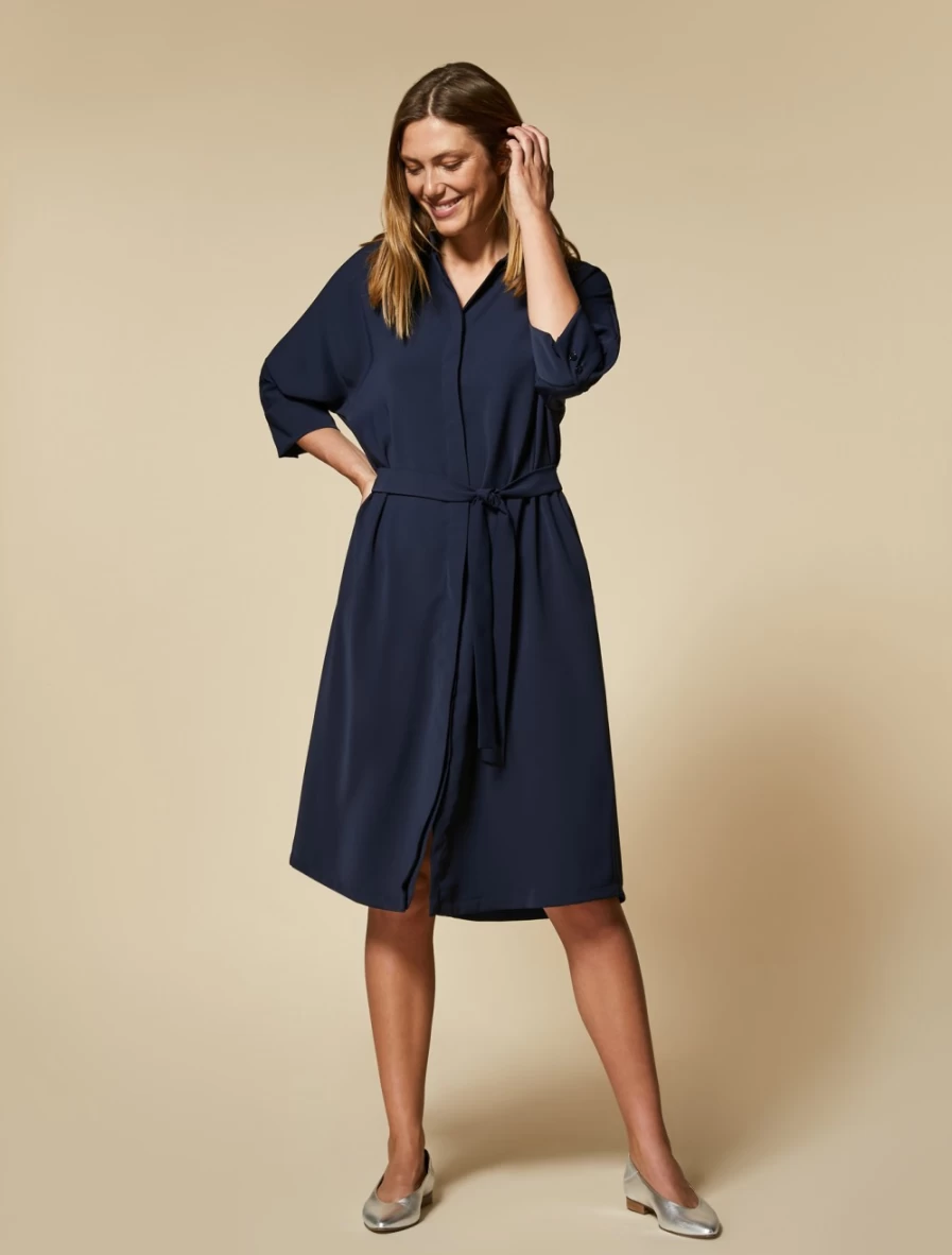 Marina Rinaldi Women's Dark Navy Shirt Dress with Belt - Elegant Casual Style
