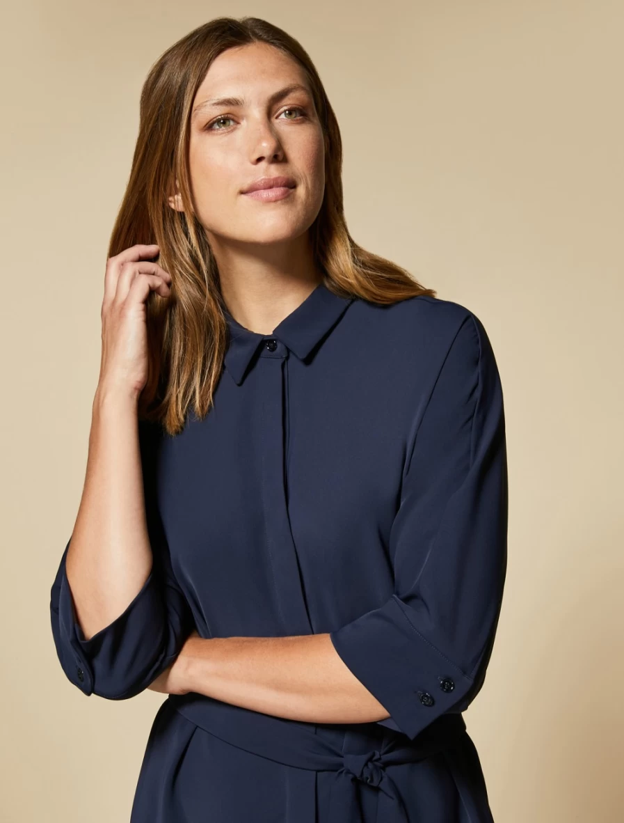 Marina Rinaldi Women's Dark Navy Shirt Dress with Belt - Elegant Casual Style