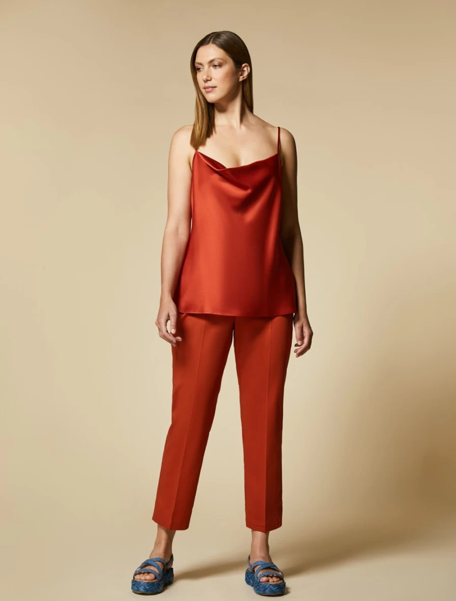 "Marina Rinaldi Women's Rust Cotton Cady Trousers | High-Quality Comfort Pants"