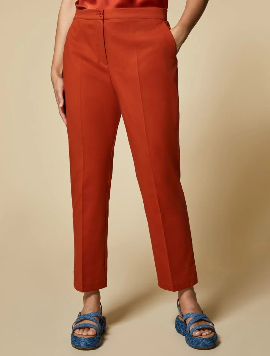 "Marina Rinaldi Women's Rust Cotton Cady Trousers | High-Quality Comfort Pants"