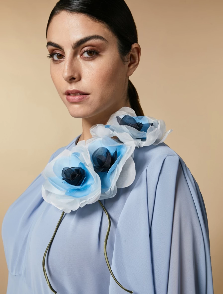 Marina Rinaldi Women's Dark Navy Organza Flower Brooch - Elegant Floral Pin