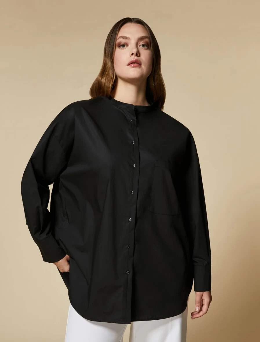 "Marina Rinaldi Women's Black Cotton Poplin Shirt"
