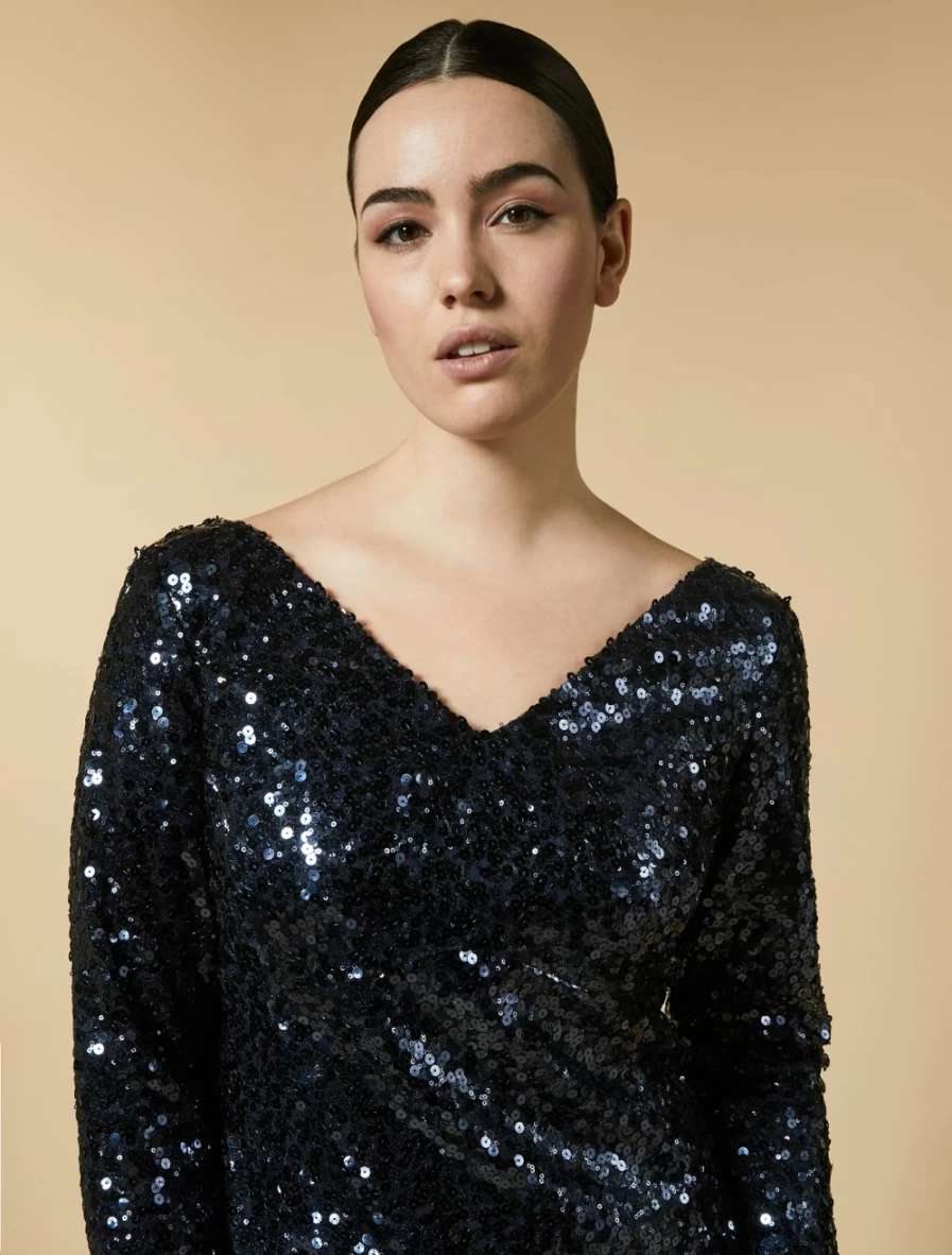 Marina Rinaldi Women's Dark Navy Sequinned Long Evening Dress