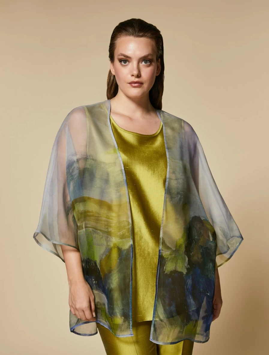 Marina Rinaldi Women's Yellow Printed Silk Organza Tunic