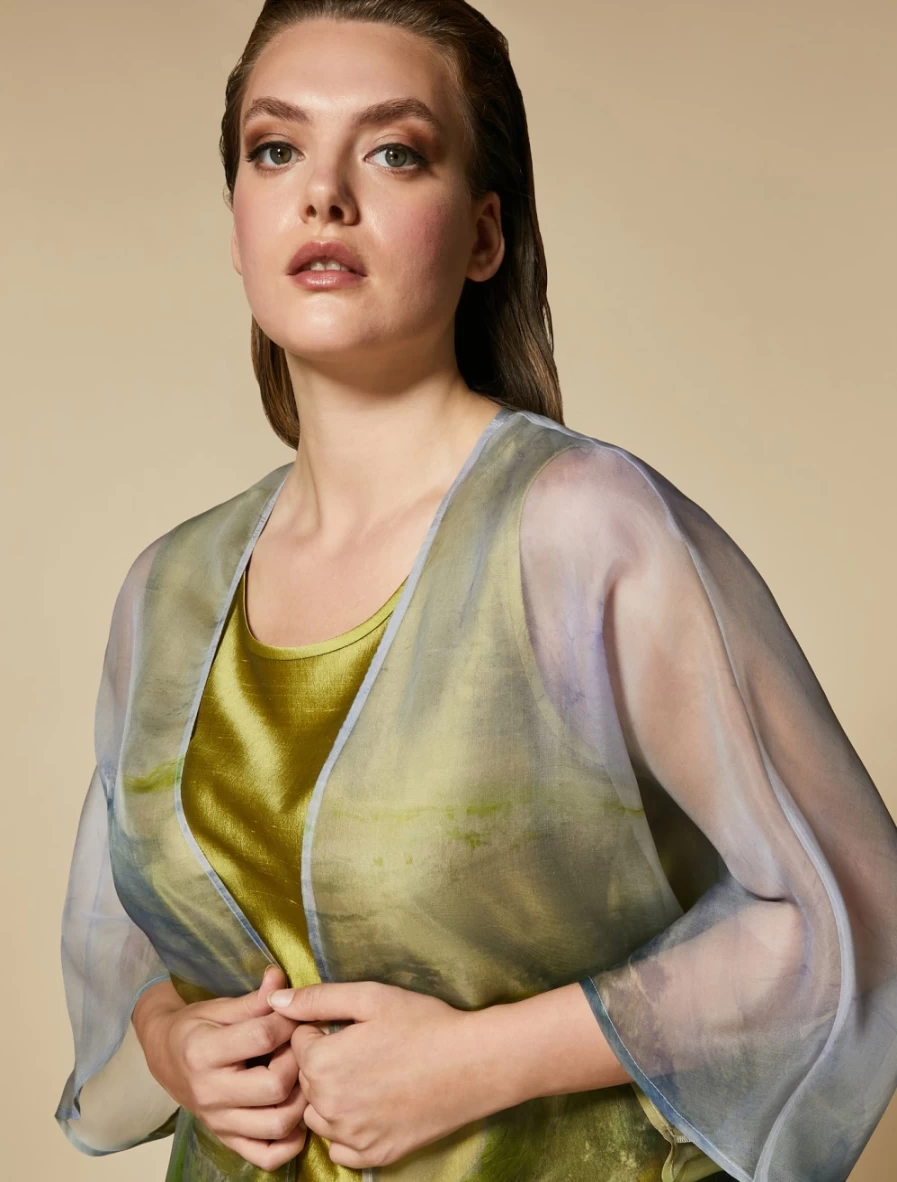 Marina Rinaldi Women's Yellow Printed Silk Organza Tunic