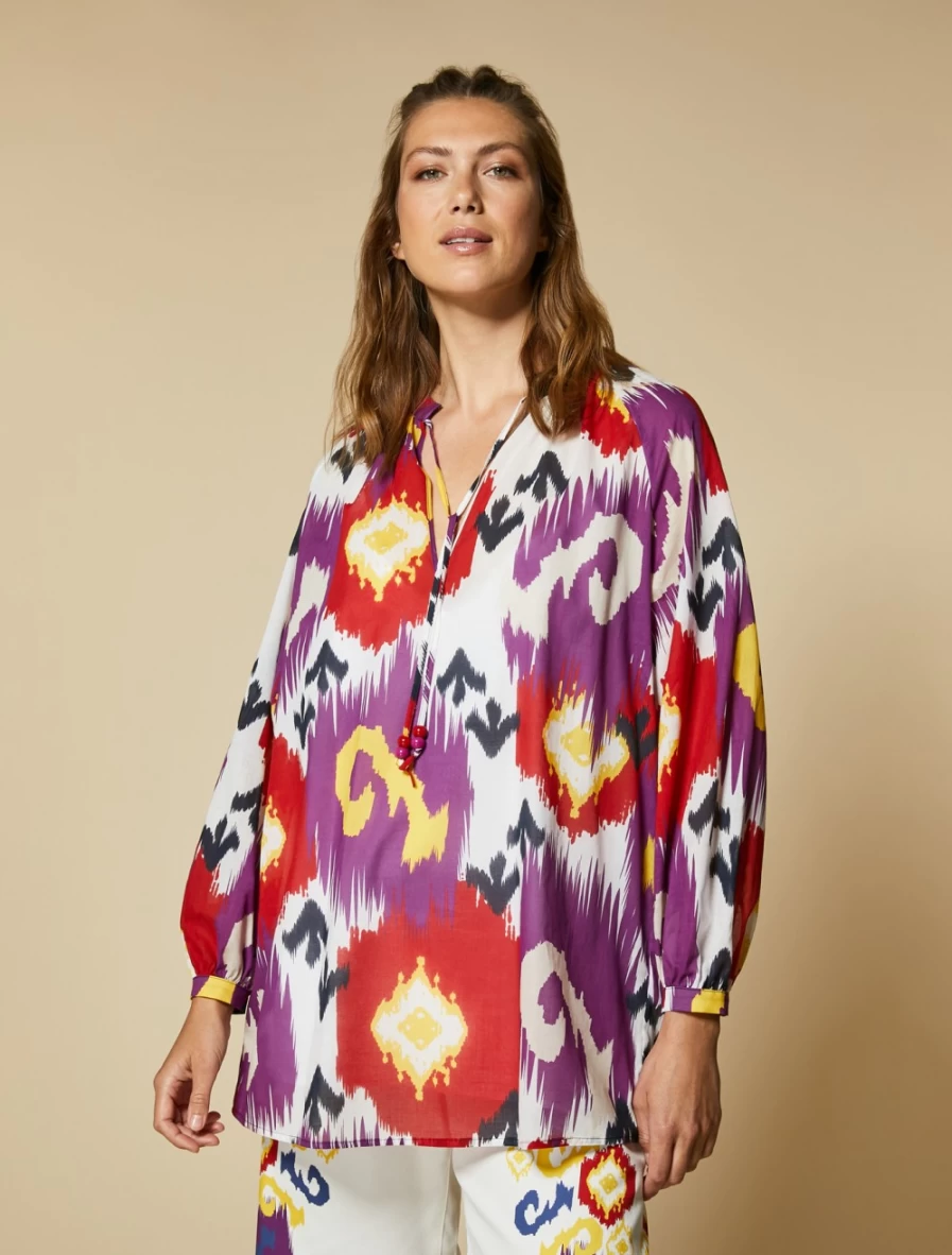 Marina Rinaldi Women's White Printed Muslin Shirt - Elegant Casual Top