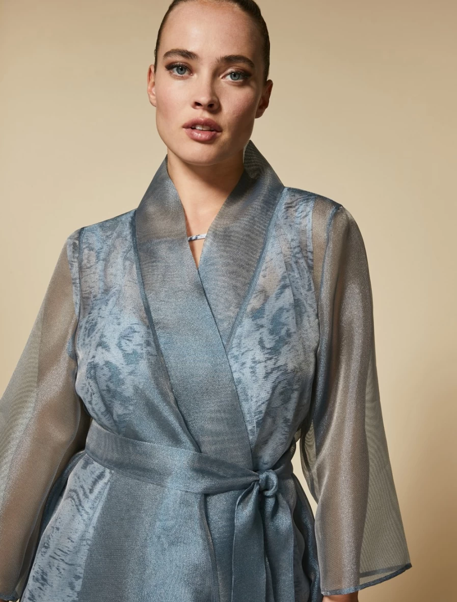 Marina Rinaldi Women's Ski Blue Organza & Lurex Duster Coat