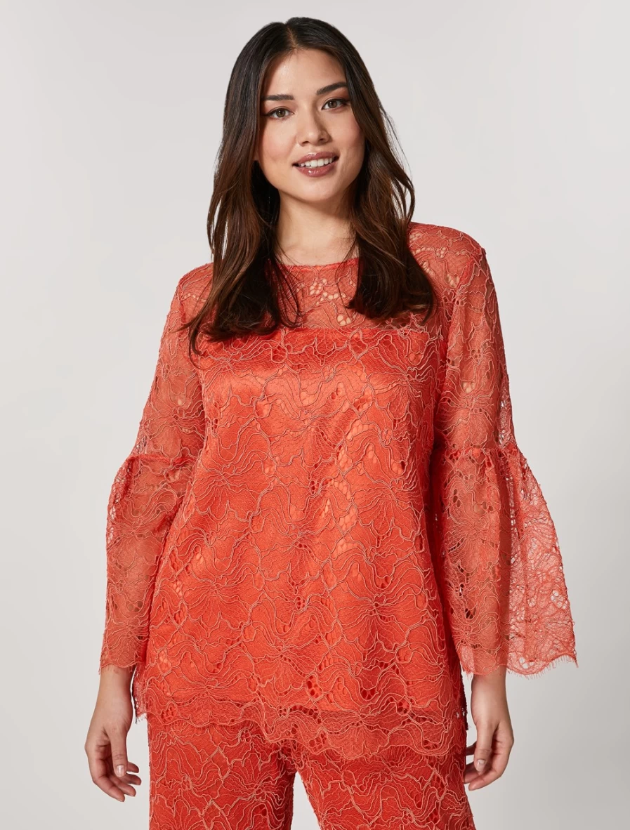 Marina Rinaldi Women's Rust Lace Blouse | Rebrod Elegant Top