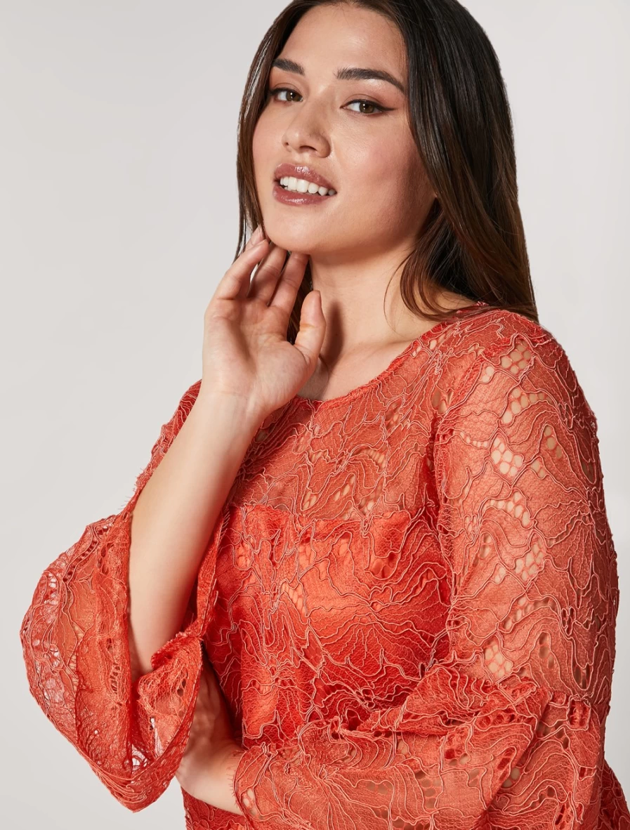 Marina Rinaldi Women's Rust Lace Blouse | Rebrod Elegant Top