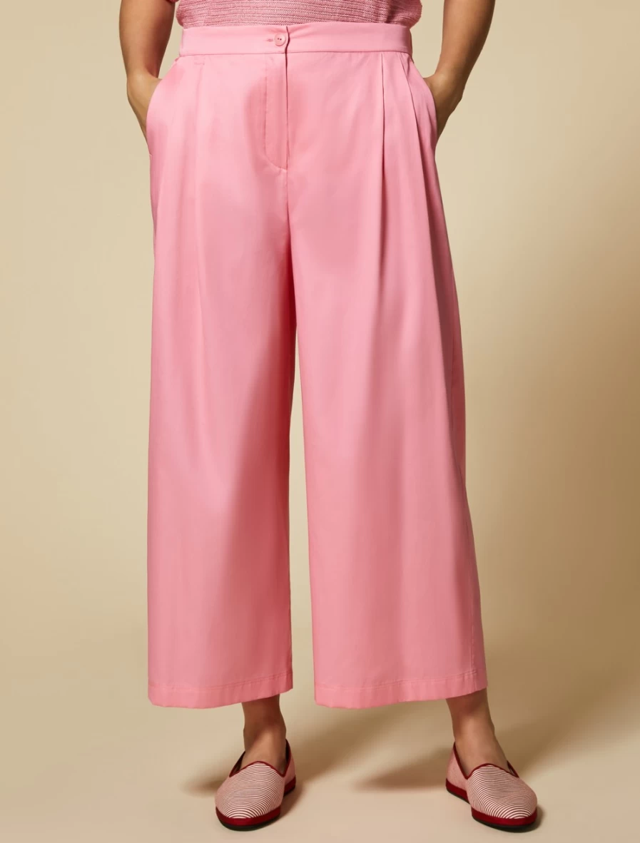 Marina Rinaldi Women's Fuchsia Cotton Satin Trousers | Elegant High-Waisted Pants