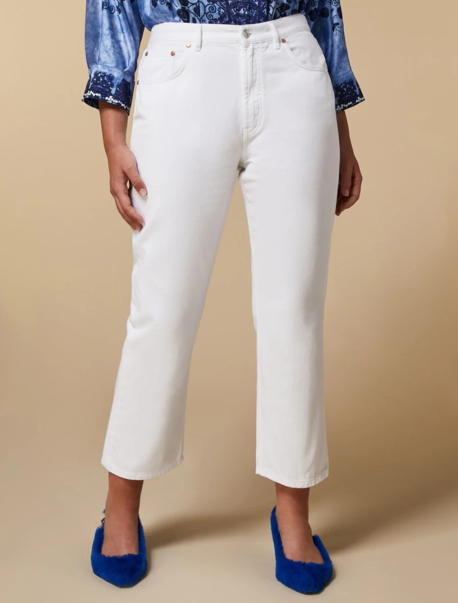 Marina Rinaldi Women's White Flared Denim Jeans - High Waist Bootcut Trousers for Women