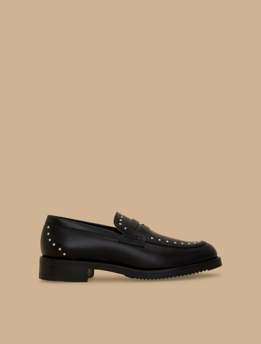 "Marina Rinaldi Women's Black Leather Moccasins – Comfortable & Stylish Slip-On Shoes"