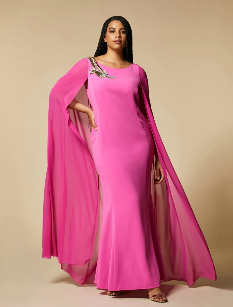 Marina Rinaldi Women's Fuchsia Triacetate Embroidered Long Dress