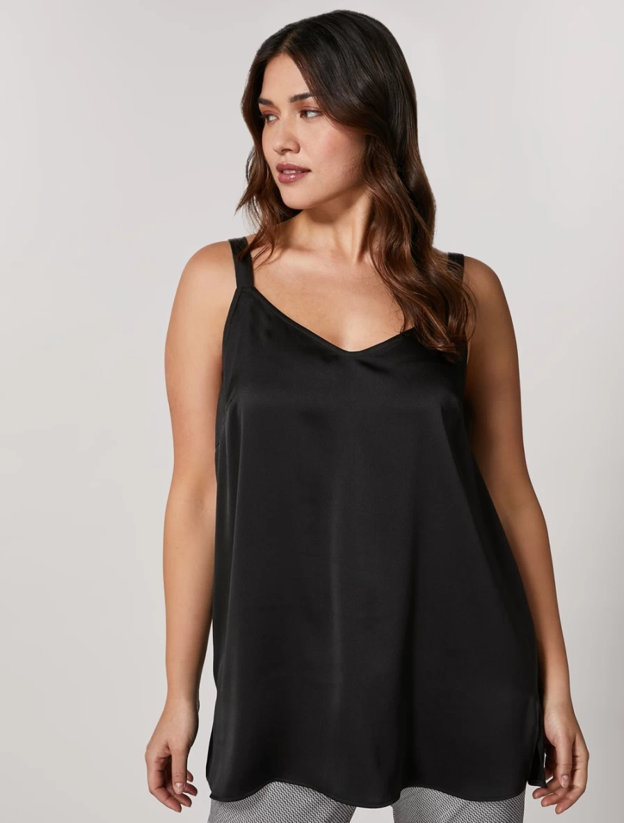 Marina Rinaldi Women's Black Stretch Satin Top - Elegant & Comfortable Blouse