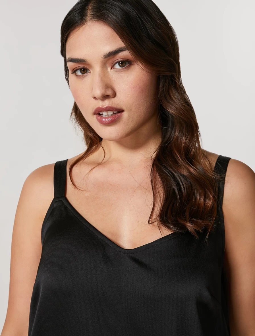 Marina Rinaldi Women's Black Stretch Satin Top - Elegant & Comfortable Blouse