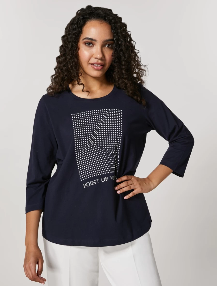 Marina Rinaldi Women's Dark Navy Stretch Cotton T-Shirt – Soft Comfort Fit Tee