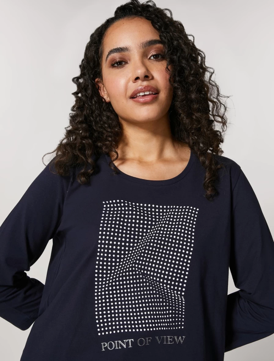 Marina Rinaldi Women's Dark Navy Stretch Cotton T-Shirt – Soft Comfort Fit Tee