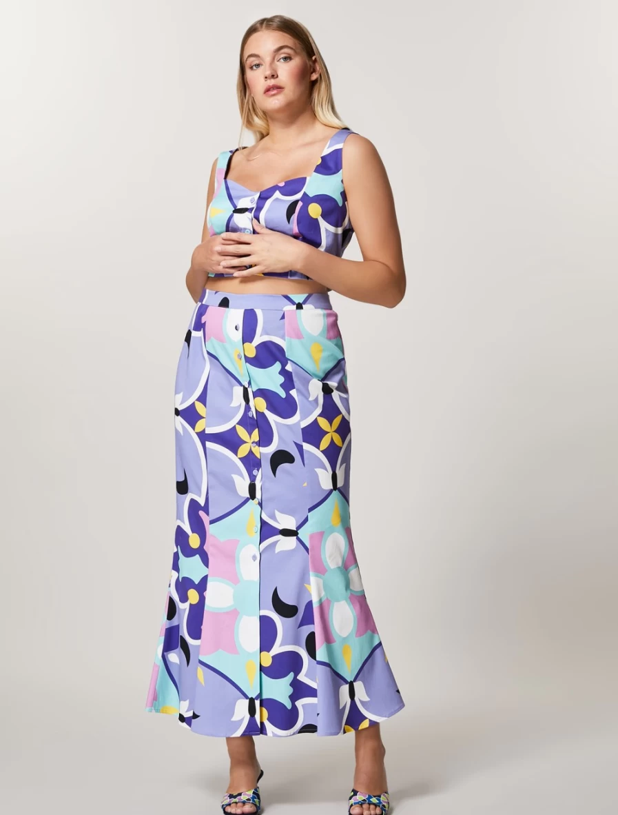 "Marina Rinaldi Women's Ski Blue Cotton Twill Skirt"