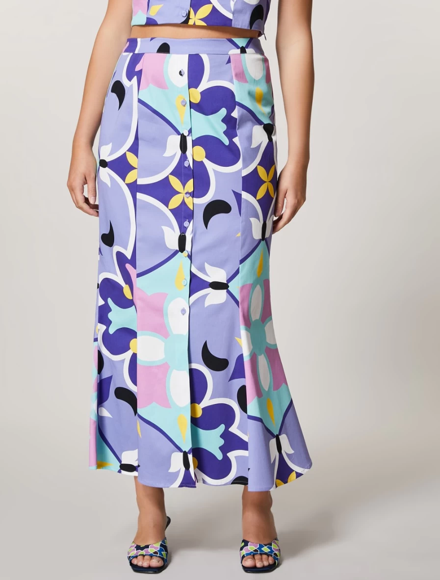 "Marina Rinaldi Women's Ski Blue Cotton Twill Skirt"