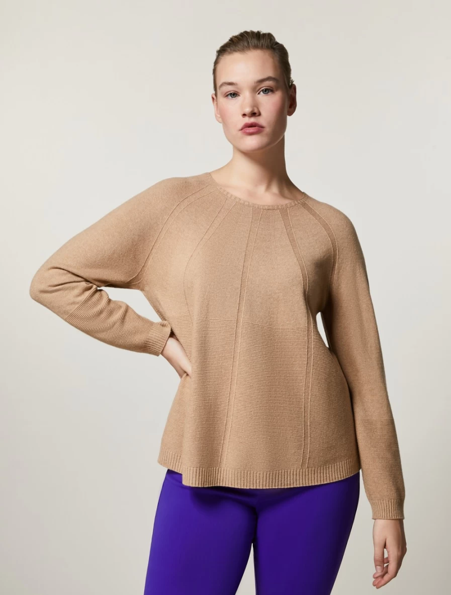 "Marina Rinaldi Women's Camel Cashmere-Blend Sweater | Soft Luxurious Knitwear"