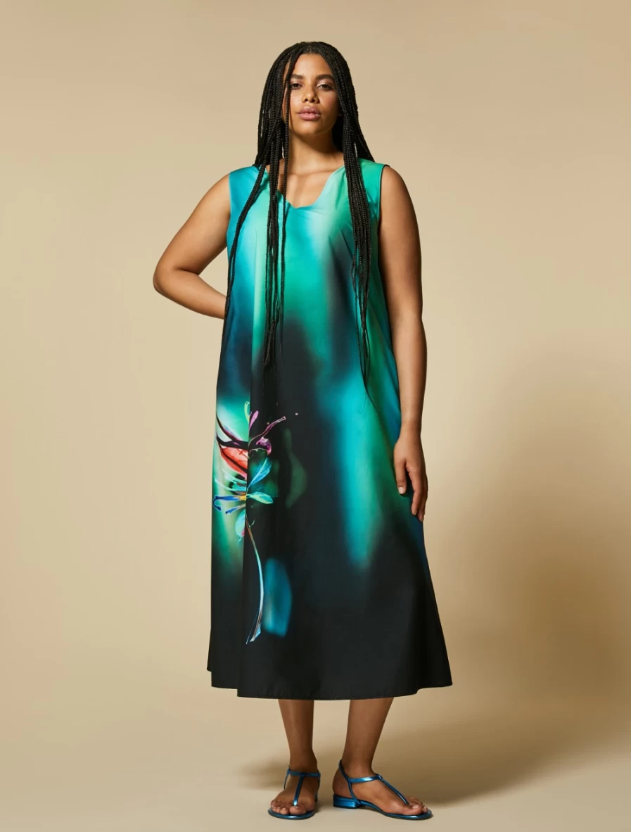 Marina Rinaldi Women's Green Printed Poplin Dress