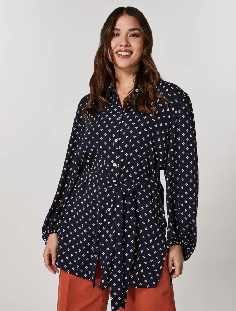 Marina Rinaldi Women's Dark Navy Printed Cady Tunic Top