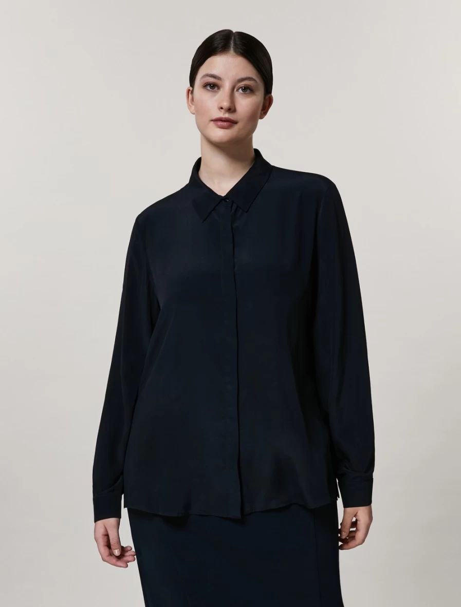 Marina Rinaldi Women's Dark Navy Silk-Blend Shirt