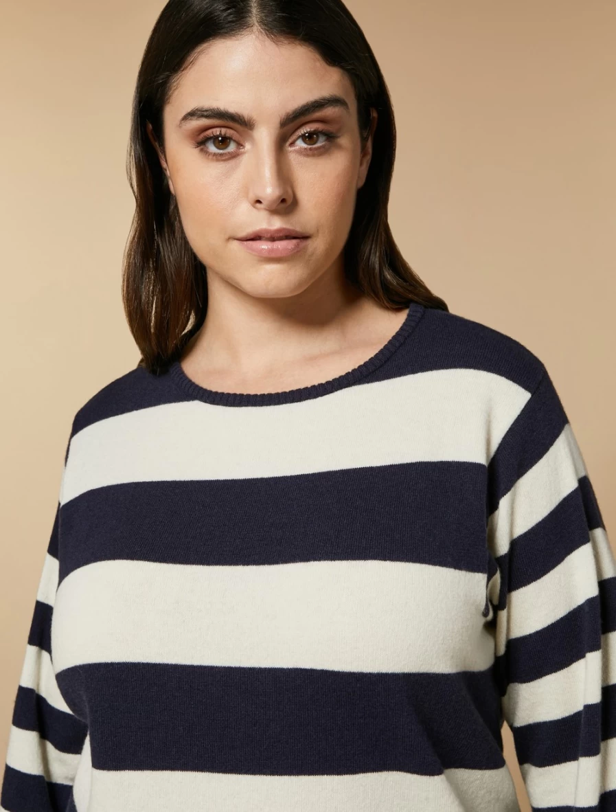 "Marina Rinaldi Women's Dark Navy Striped Wool Cashmere Sweater"