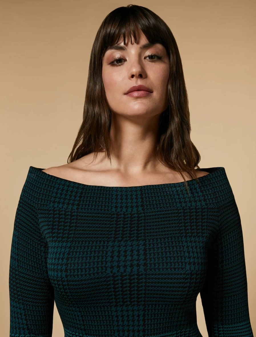Marina Rinaldi Women's Dark Green Prince Of Wales Check Knit Dress