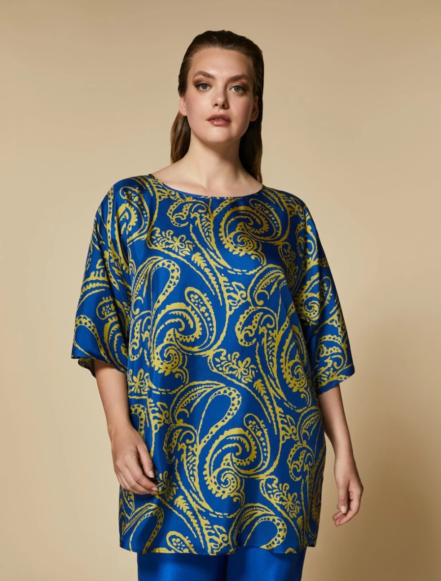 "Marina Rinaldi Women's China Blue Silk Twill Tunic Top"