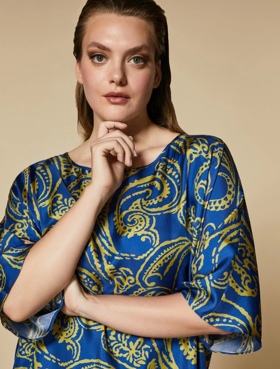 "Marina Rinaldi Women's China Blue Silk Twill Tunic Top"