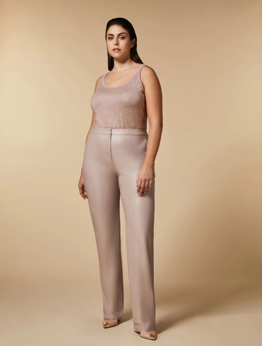 "Marina Rinaldi Women's Pink Stretch Nappa Leather Trousers | High-Waist Comfort Fit"