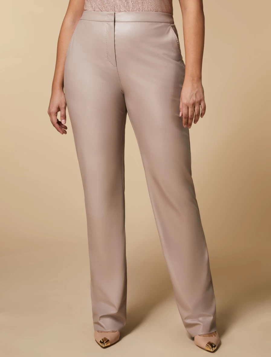 "Marina Rinaldi Women's Pink Stretch Nappa Leather Trousers | High-Waist Comfort Fit"