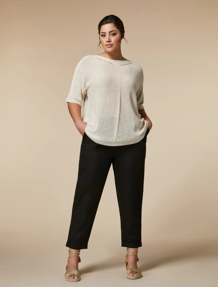 Marina Rinaldi Women's Black Linen-Blend Joggers - Comfortable Casual Pants