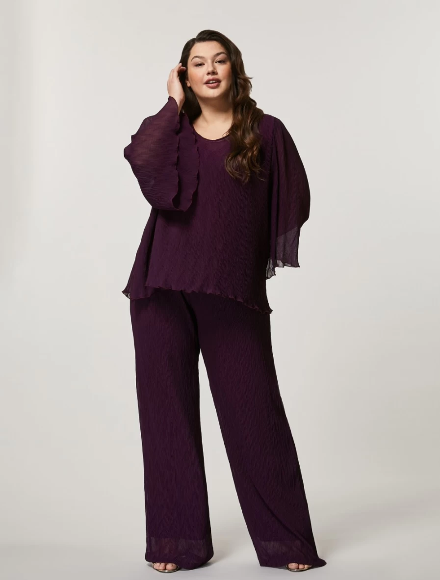 "Marina Rinaldi Women's Purple Pleated Georgette Trousers"