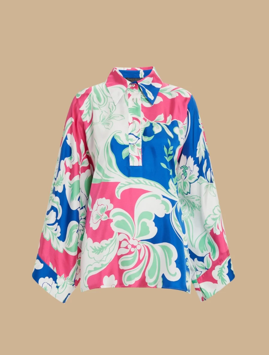 Marina Rinaldi Women's China Blue Silk Twill Tunic Top