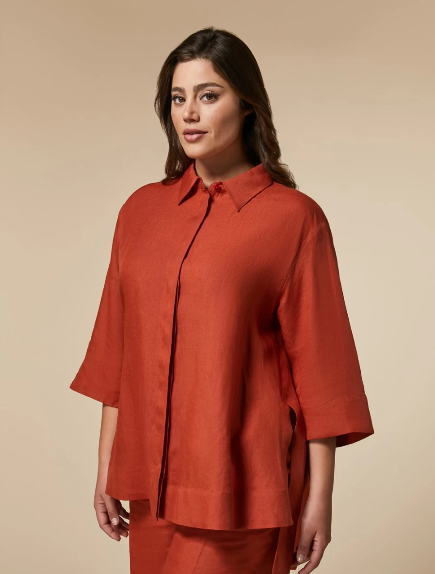 "Marina Rinaldi Women's Rust Lightweight Linen Shirt – Breathable & Comfortable"
