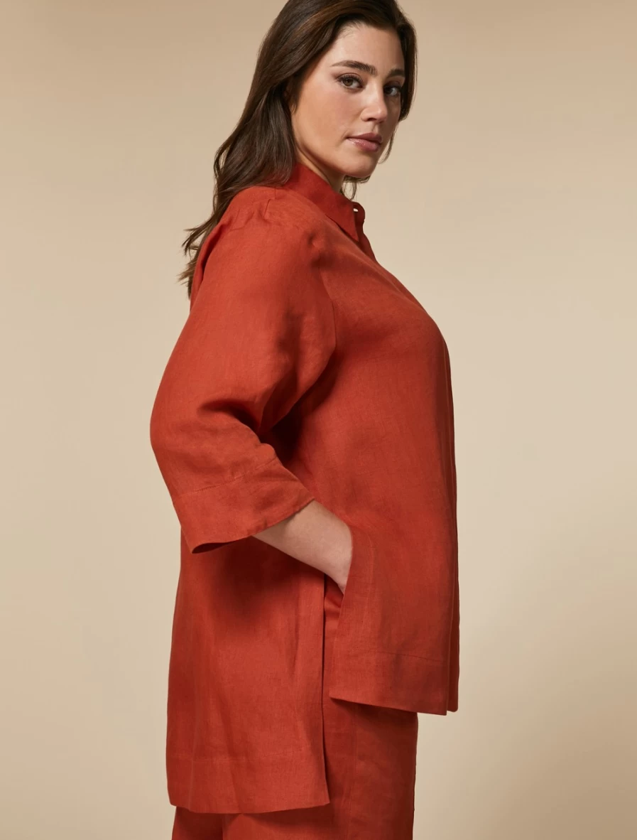 "Marina Rinaldi Women's Rust Lightweight Linen Shirt – Breathable & Comfortable"
