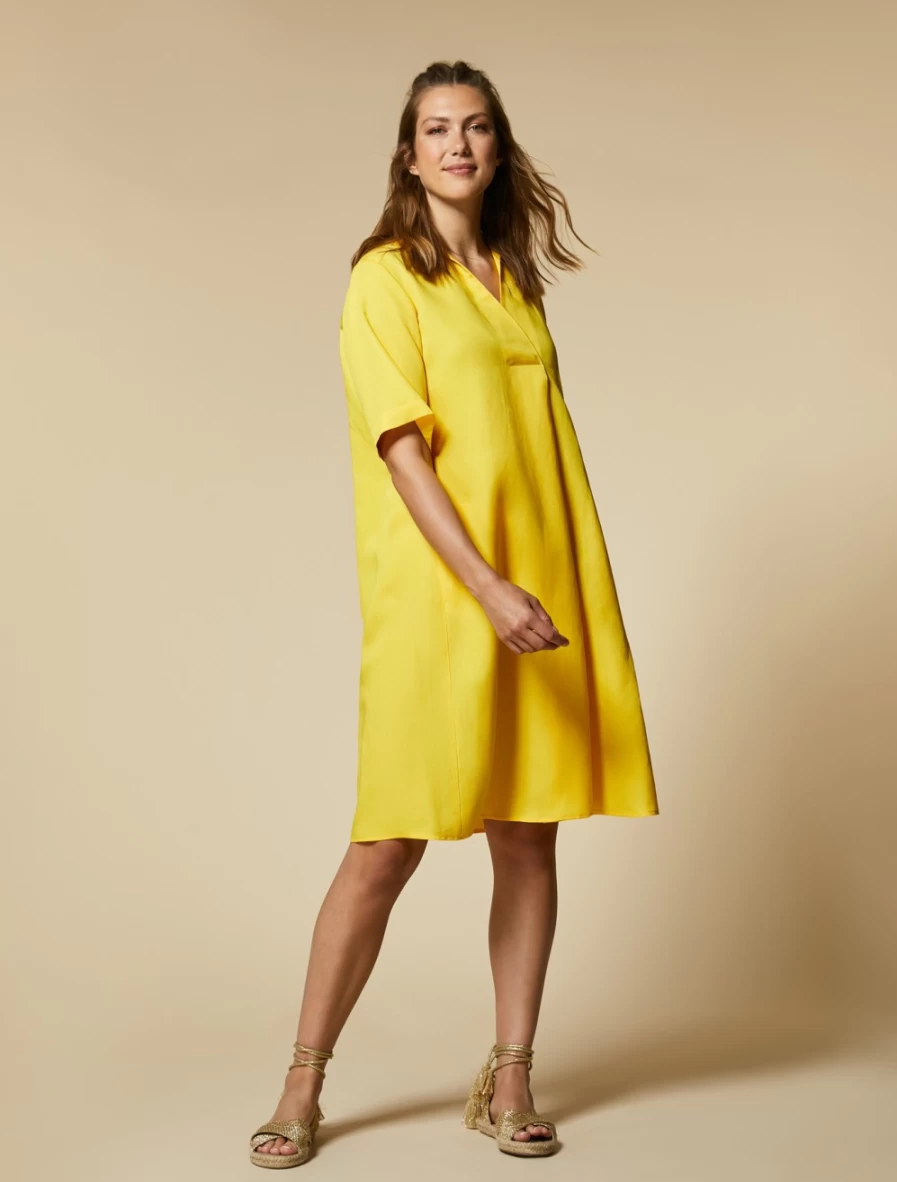 Marina Rinaldi Women's Yellow Tencel Linen Midi Dress – Breathable Summer Dress
