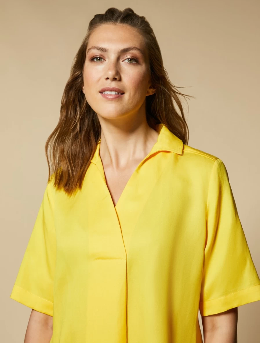 Marina Rinaldi Women's Yellow Tencel Linen Midi Dress – Breathable Summer Dress
