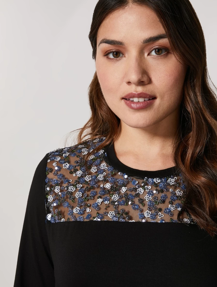 Marina Rinaldi Women's Black Viscose Jersey & Tulle T-Shirt