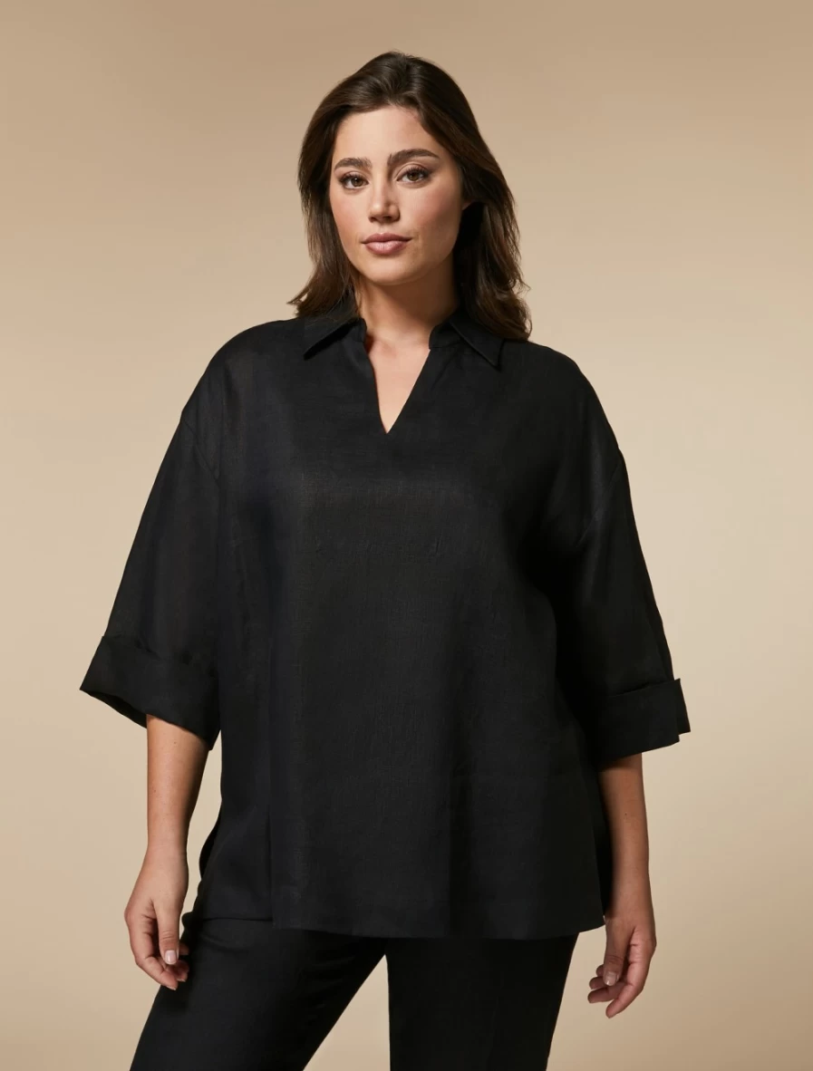 Marina Rinaldi Women's Black Linen Blouse