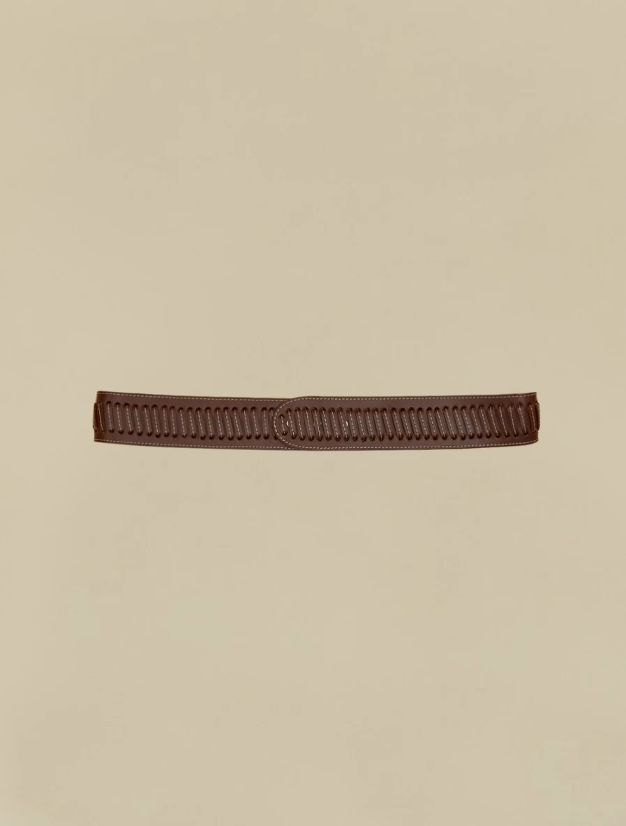 Marina Rinaldi Women's Brown Leather Belt with Woven Detail