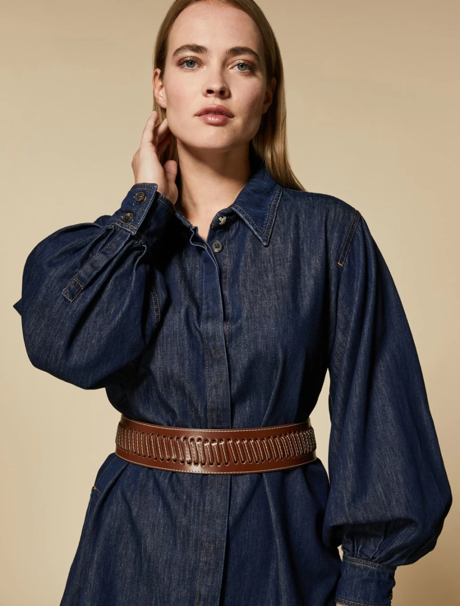 Marina Rinaldi Women's Brown Leather Belt with Woven Detail