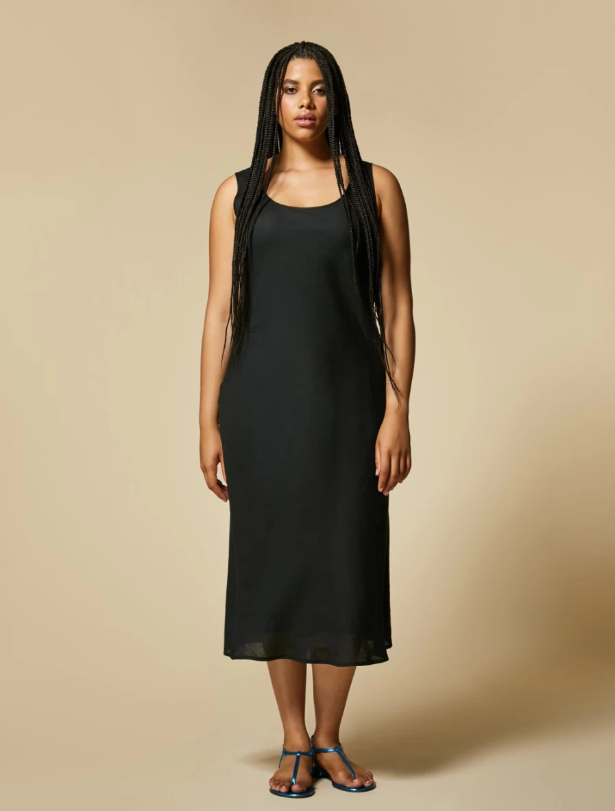"Marina Rinaldi Women's Black Lightweight Linen Dress – Elegant Summer Dress"