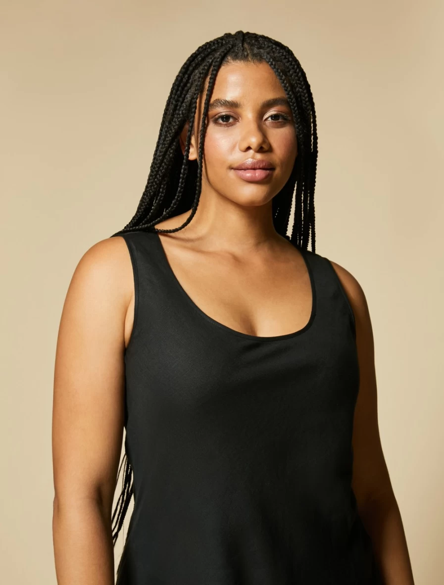 "Marina Rinaldi Women's Black Lightweight Linen Dress – Elegant Summer Dress"